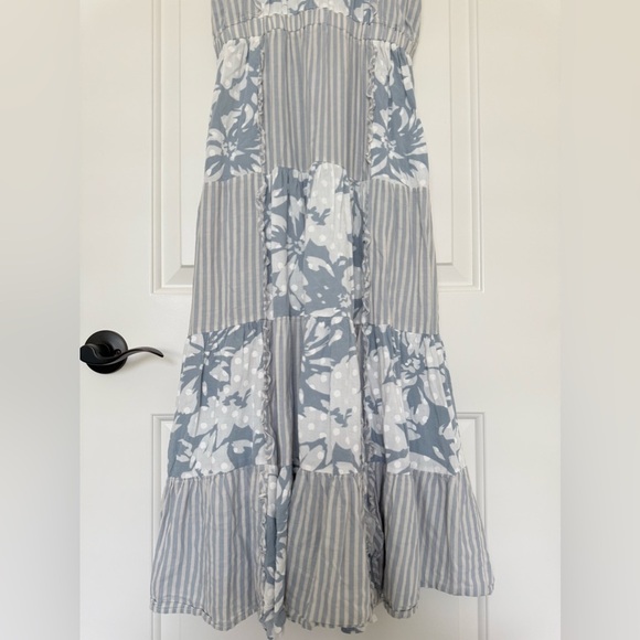 Splendid Misty Patchwork Midi Dress Floral Stripe Print Tiered Boho Medium - Picture 10 of 15